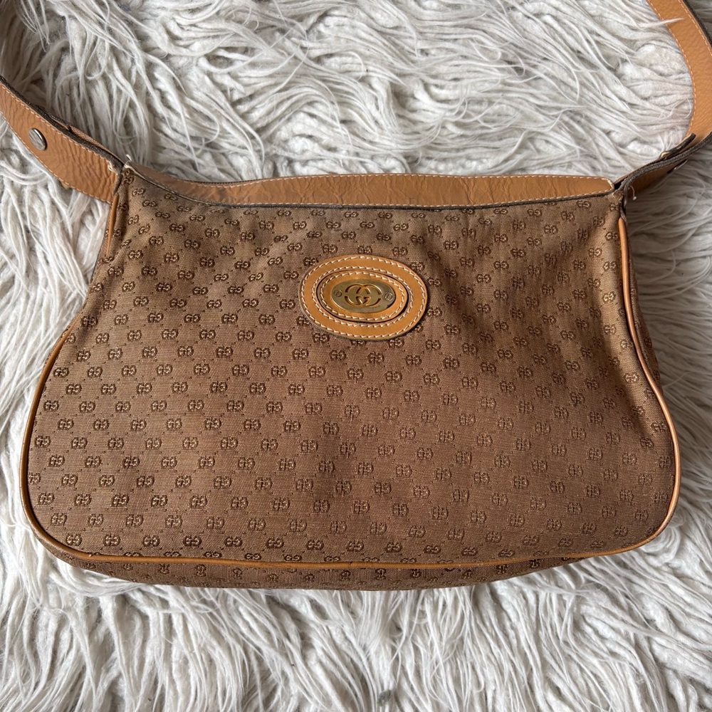 Gucci Vintage 80s GG Monogram Interlocking G Canvas Leather Trim Crossbody Bag - Picture 4 of 16